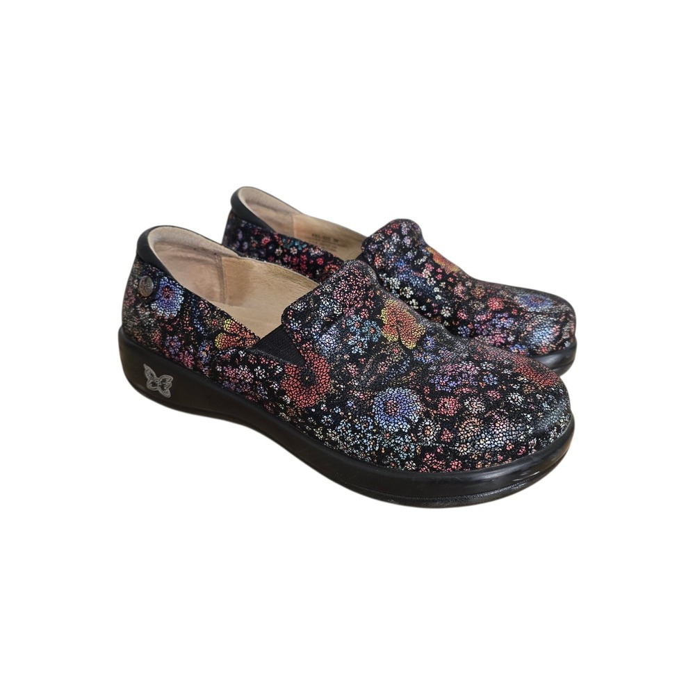 Alegria Keli Pro Clogs Black Floral Mosaic Leather Slip On Shoes Womens 38